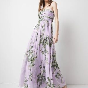 White House Black Market whbm purple floral strapless chiffon maxi dress size 6